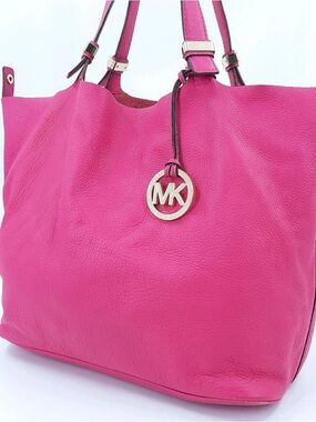 Michael Kors Hot Pink Pebbled Leather Tote with MK Charm